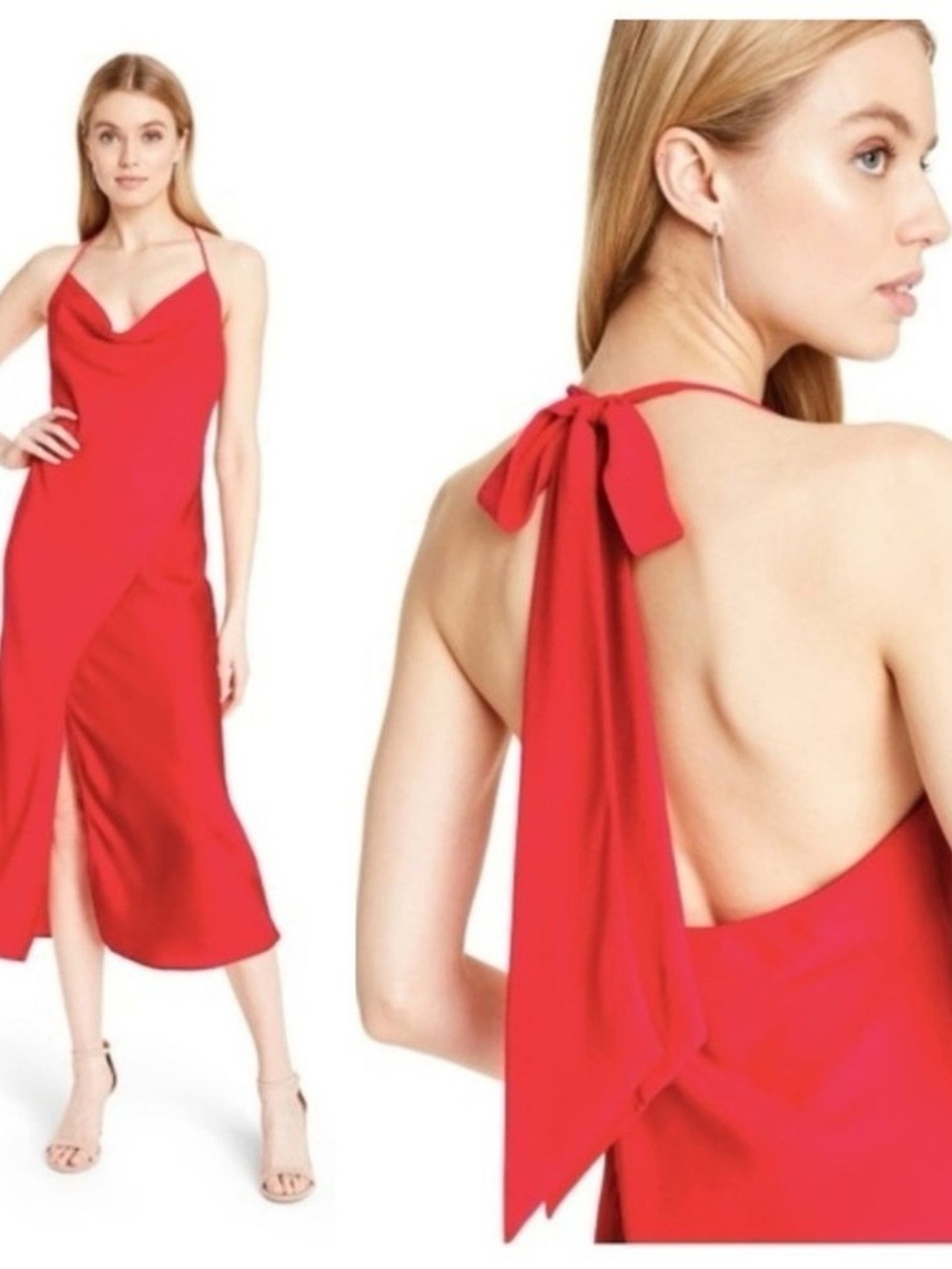 Cushnie Red Cowl-Neck Midi Dress with Back Tie